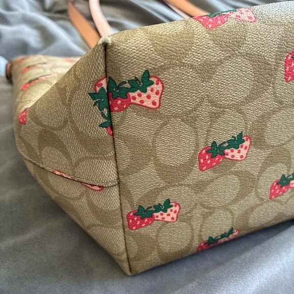 Coach Tote Bag with Strawberry Design - Tan and Pink - Picture 2 of 6